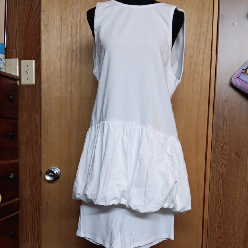 Free People Ivory Sleeveless Bubble Hem Mini Dress